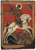 St. Georg (Russische Ikone, unbekannter Künstler, Novgorod Schule, spätes 14. Jhd., Russisches Museum St. Petersburg)