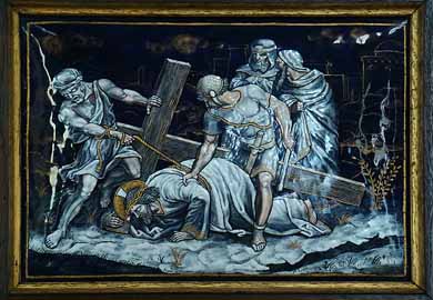 Via Crucis, 3. Station: Jesus fällt zum ersten Mal unter dem Kreuz (Stations du chemin de croix, Église Notre-Dame-des-Champs, Avranches, Normandie)