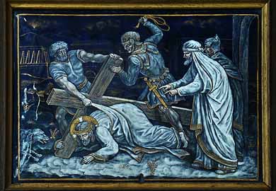 Via Crucis, 7. Station: Jesus fällt zum zweiten Mal unter dem Kreuz (Stations du chemin de croix, Église Notre-Dame-des-Champs, Avranches, Normandie)