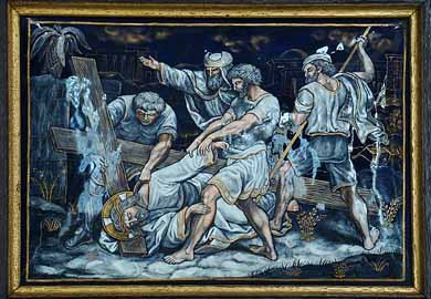 Via Crucis, 9. Station: Jesus fällt zum dritten Mal unter dem Kreuz (Stations du chemin de croix, Église Notre-Dame-des-Champs, Avranches, Normandie)